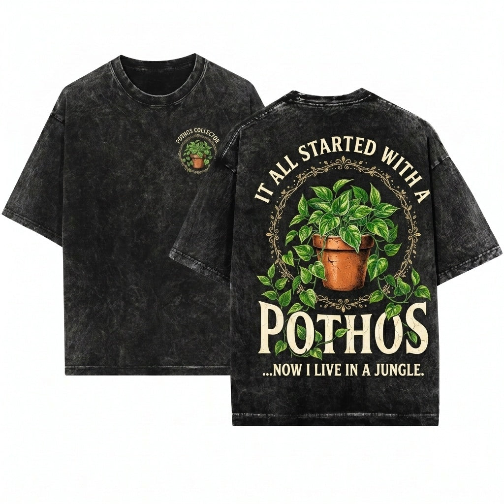 Funny Cute Pothos Houseplant Lover Indoor Graphic Gift for Mom Friend Unisex Wash T-Shirt