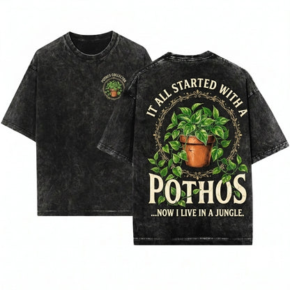 Funny Cute Pothos Houseplant Lover Indoor Graphic Gift for Mom Friend Unisex Wash T-Shirt