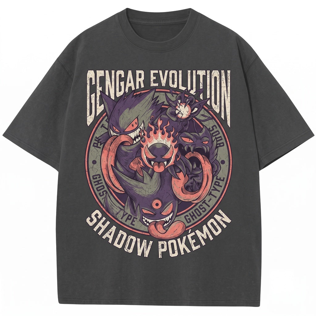 Vintage WashGengar Evolution Vintage Wash Haunter Gastly Ghost Anime Graphic Spooky Kawaii Streetwear Oversized Unisex TShirt