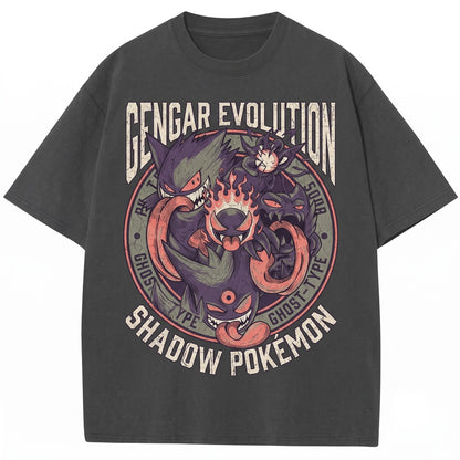 Vintage WashGengar Evolution Vintage Wash Haunter Gastly Ghost Anime Graphic Spooky Kawaii Streetwear Oversized Unisex TShirt