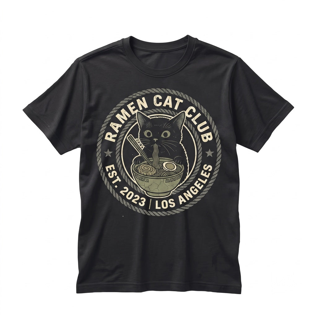 Funny Kawaii Japanese Ramen Noodle Kitty Graphic Cotton Apparel Unisex TShirt
