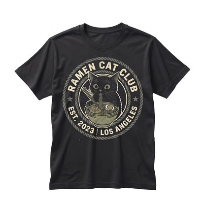 Funny Kawaii Japanese Ramen Noodle Kitty Graphic Cotton Apparel Unisex TShirt