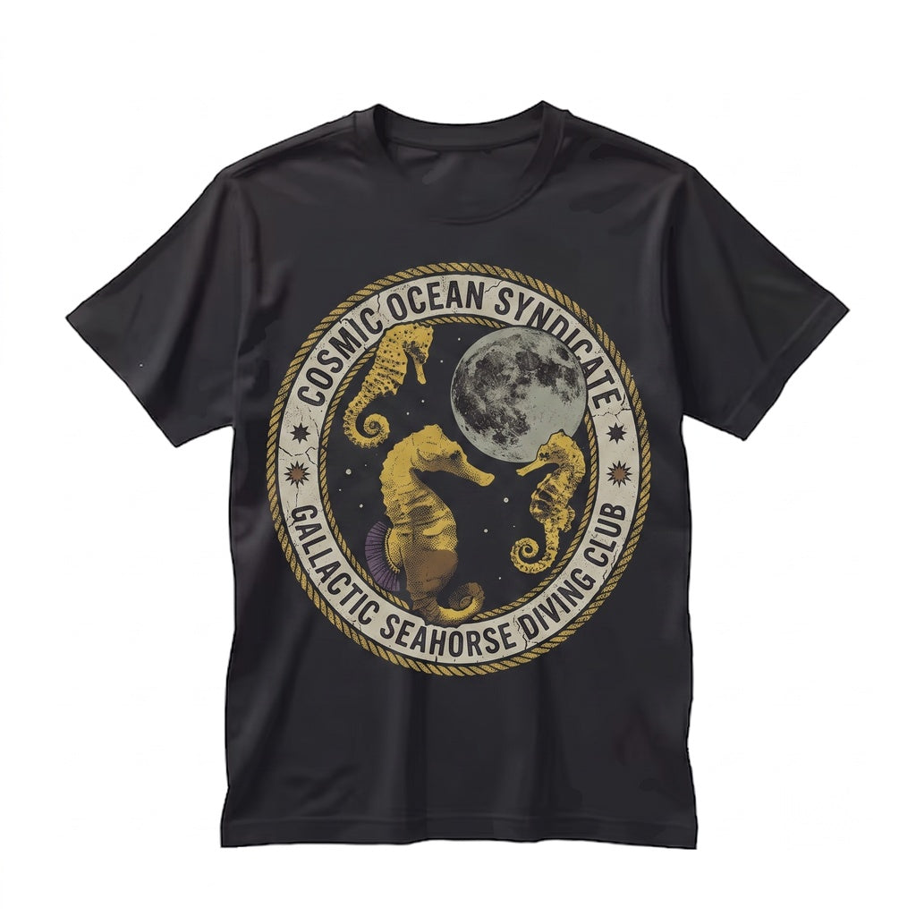 Vintage Three Seahorse Moon Graphic Funny Meme Sea Creature Retro Novelty Unisex TShirt