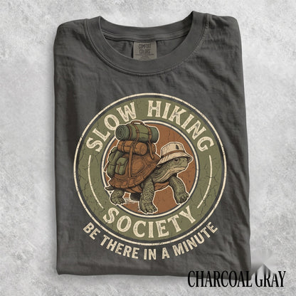 Slow Hiking Society Backpack Turtle Graphic Retro Nature Lover Outdoor Gift Unisex TShirt