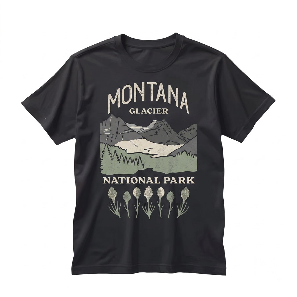 Glacier National Park Montana Mountain Vintage Outdoor Graphic Long Sleeve Souvenir Unisex TShirt