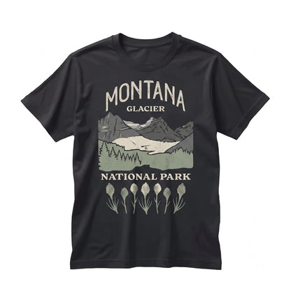 Glacier National Park Montana Mountain Vintage Outdoor Graphic Long Sleeve Souvenir Unisex TShirt