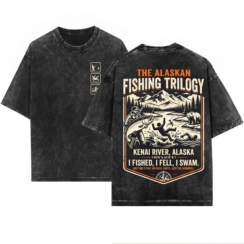 I Fished Fell Swam Funny Kenai River Alaska Angler Outdoor Humor Graphic Unisex Wash T-Shirt