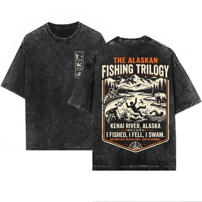 I Fished Fell Swam Funny Kenai River Alaska Angler Outdoor Humor Graphic Unisex Wash T-Shirt