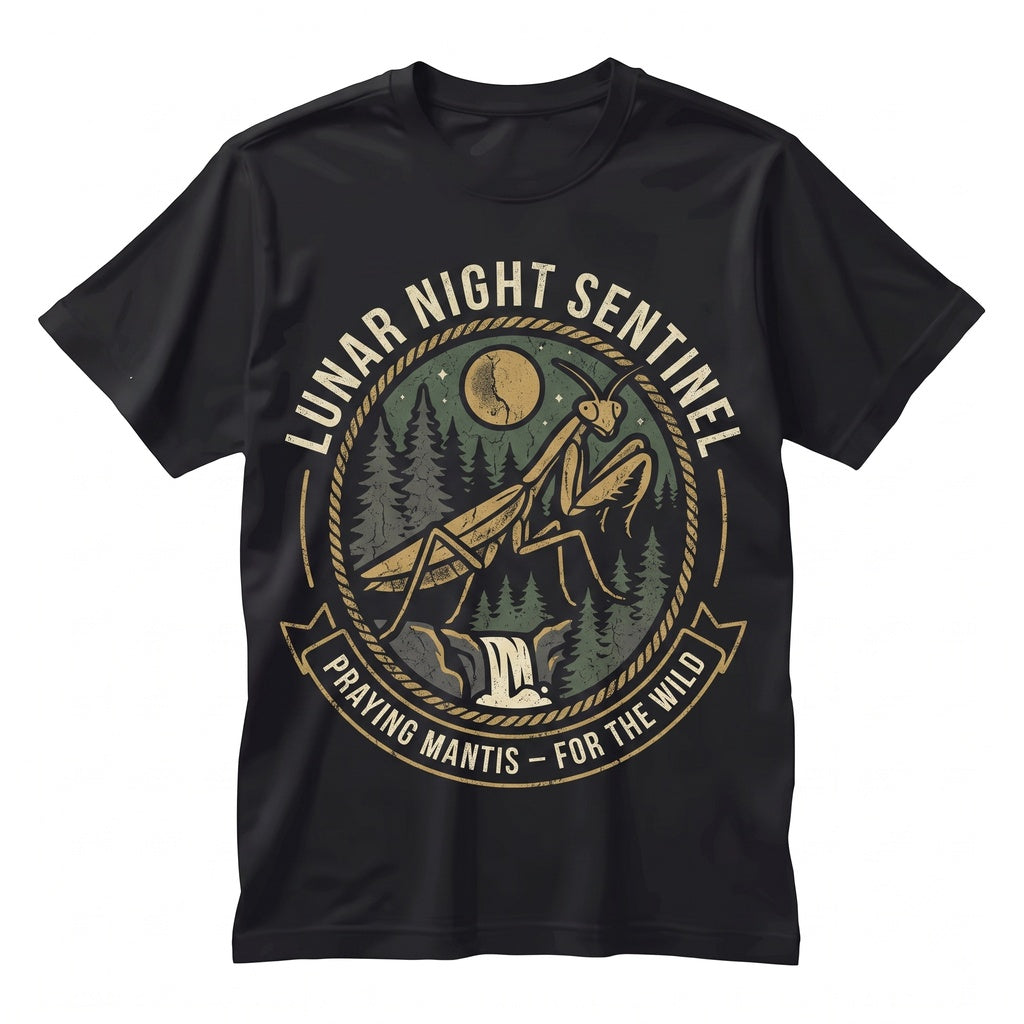 Vintage Praying Mantis Full Moon Howling Creepy Insect Grasshopper Funny Gardening Graphic Unisex TShirt