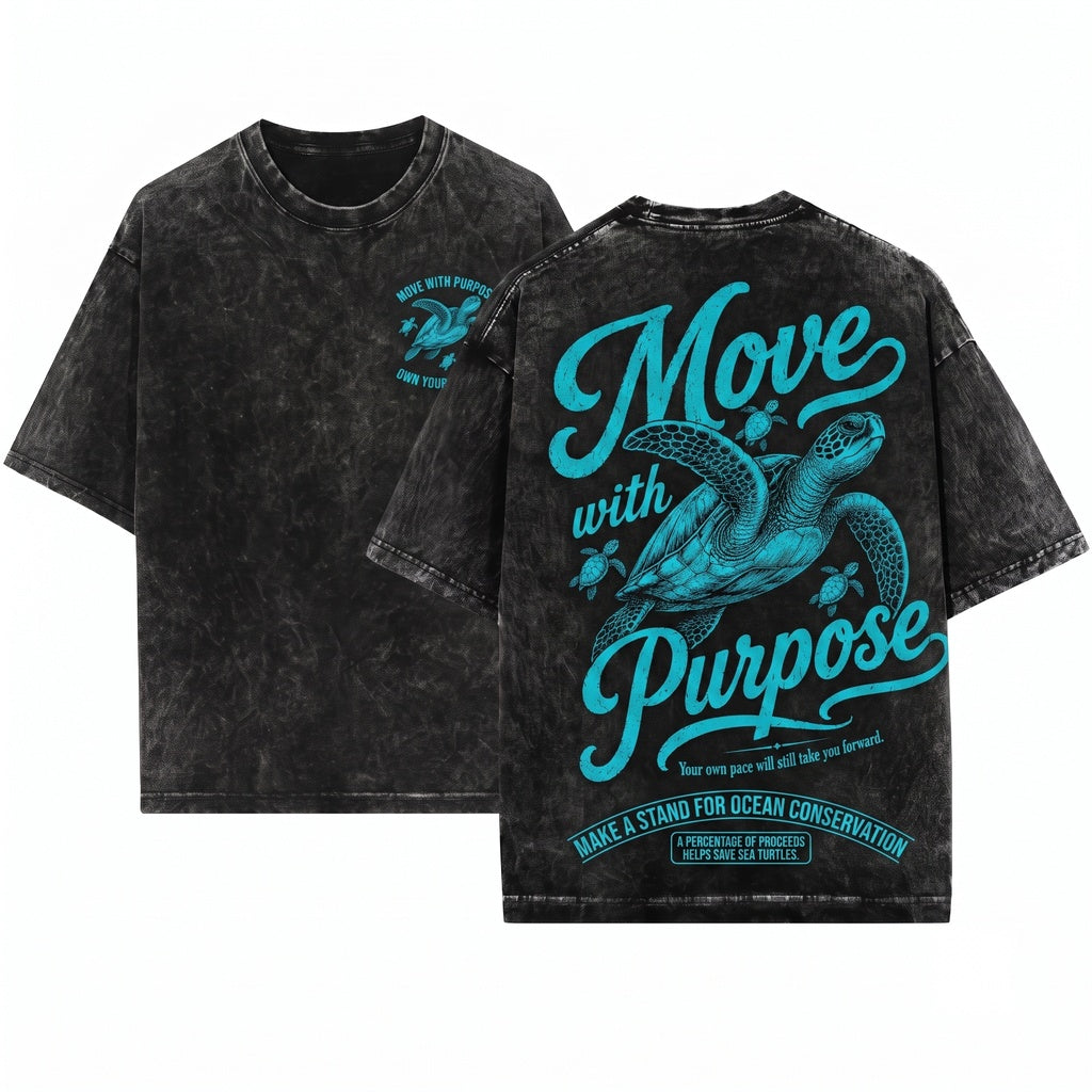 Move With Purpose Motivational Quote Sea Turtle Inspirational Retro Ocean Beach Lover Unisex Wash T-Shirt