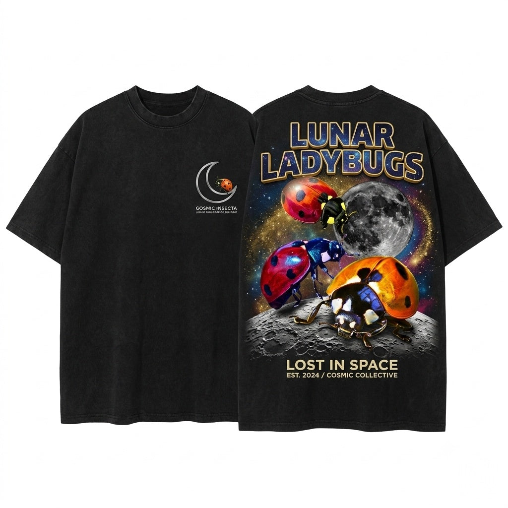 Vintage Ladybug Moon Graphic Insect Meme Unisex Wash T-Shirt