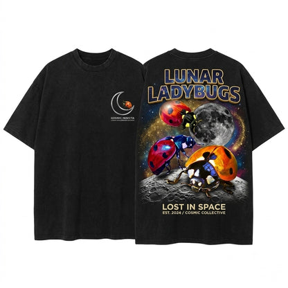 Vintage Ladybug Moon Graphic Insect Meme Unisex Wash T-Shirt