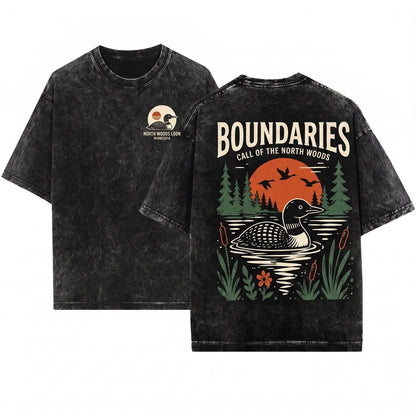 Vintage Old School Loon Lake Wildlife Nature Bird Rustic Outdoor Graphic Style Gift Unisex Wash T-Shirt