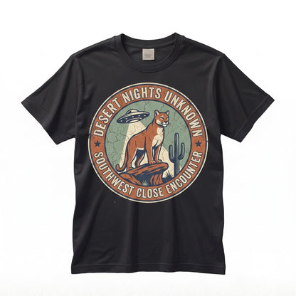 UFO Mountain Lion Alien Abduction Cougar Retro Southwest Desert Cactus Sci Fi Big
