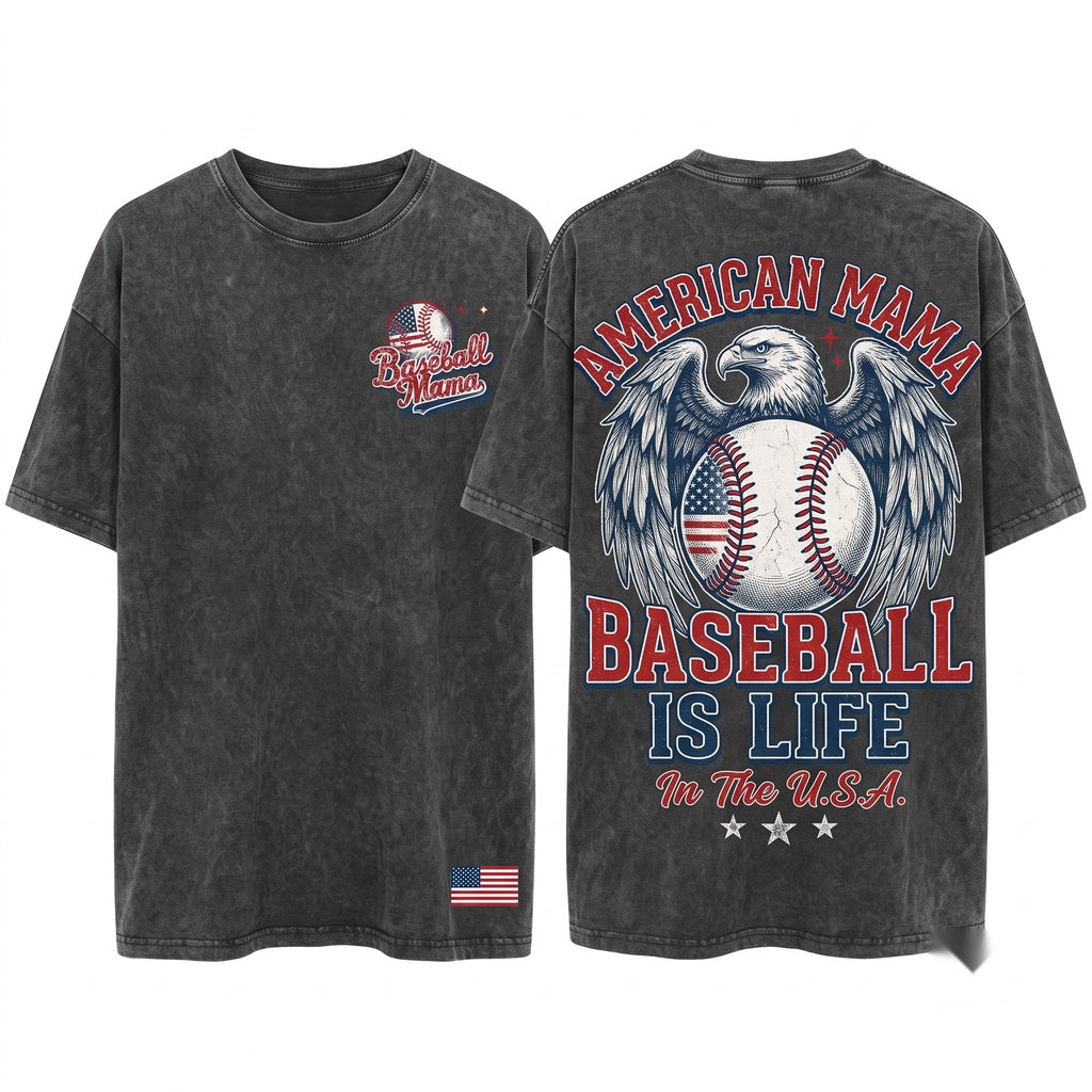 Patriotic America USA Baseball Mama Sports Unisex Wash T-Shirt