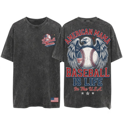 Patriotic America USA Baseball Mama Sports Unisex Wash T-Shirt