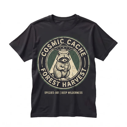 UFO Raccoon Vintage Alien Abduction Retro Forest Mushroom Graphic Crystal Wildlife Gift For Men Women Fans Unisex TShirt