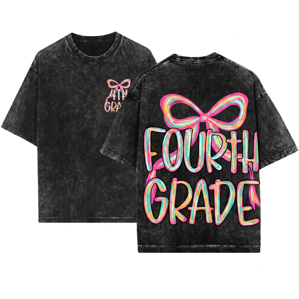 Pink Brushstroke Fourth Grade Coquette Back To School Girl Preppy 4th PNG Unisex Wash T-Shirt