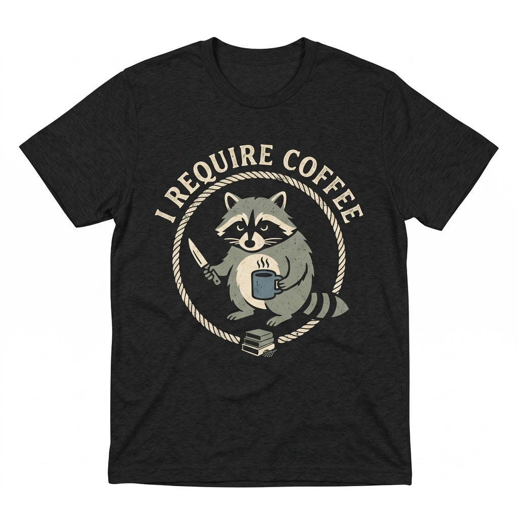 I Require Coffee Embroidered Raccoon Sweatshirt Funny Chaotic Cute Animal Crewneck Graphic Unisex TShirt