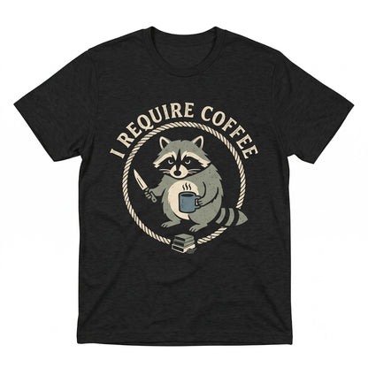 I Require Coffee Embroidered Raccoon Sweatshirt Funny Chaotic Cute Animal Crewneck Graphic Unisex TShirt