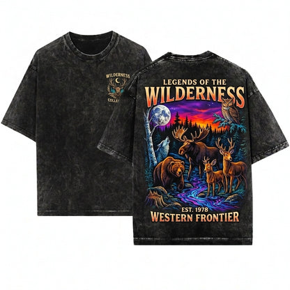 Vintage Wildlife Graphic Moose Bear Wolf Deer Forest Adventure Rustic Outdoor Nature Gift Pepper Unisex Wash T-Shirt