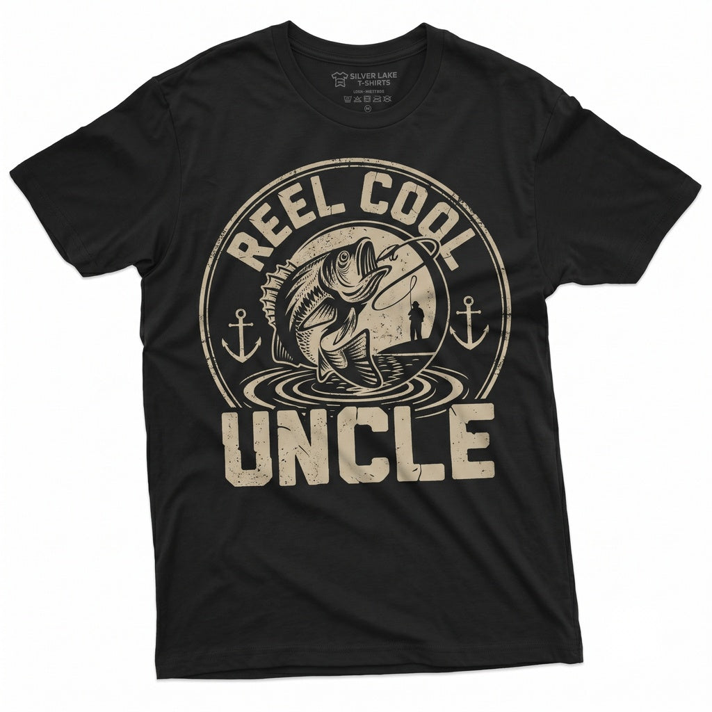 Reel Cool Uncle Fishing Gift Fisherman Birthday Present Angler Idea Novelty Graphic Apparel Unisex TShirt