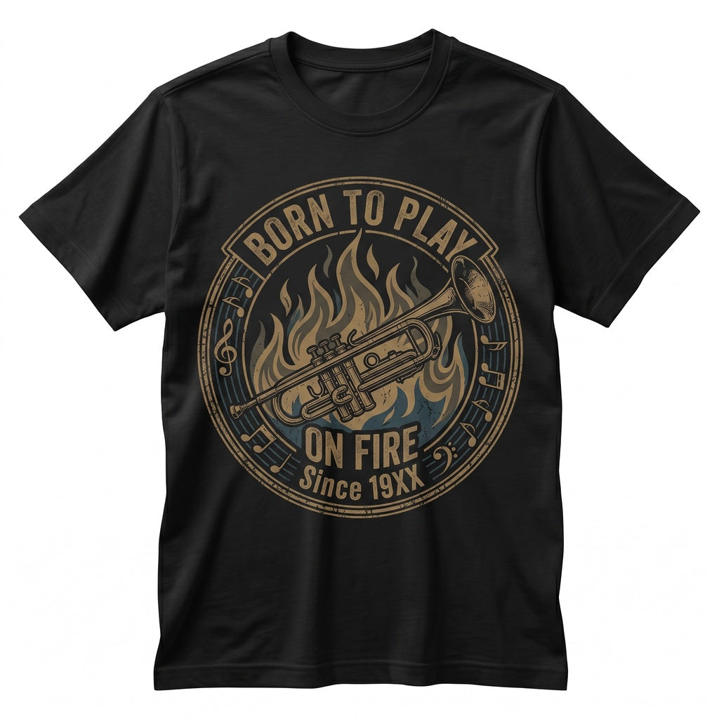 Fiery Golden Brass Trumpet Jazz Musician Gift Dynamic Band Player Graphic Apparel Unisex TShirt