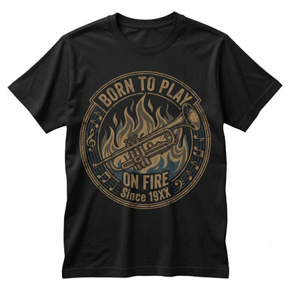Fiery Golden Brass Trumpet Jazz Musician Gift Dynamic Band Player Graphic Apparel Unisex TShirt