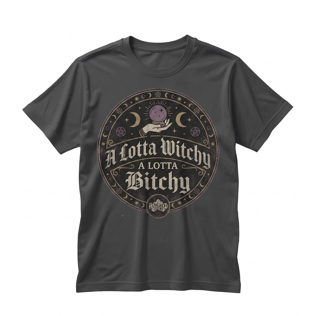 A Little Witchy Lotta Bitchy Funny Spooky Goth Black White Creepy Cute Sarcastic Graphic Top, Unisex TShirt