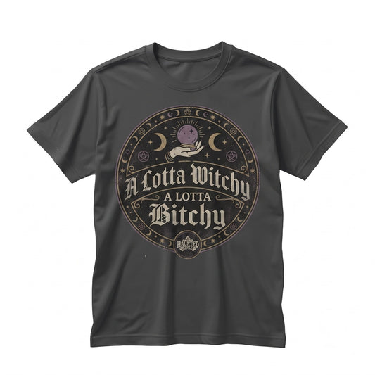 A Little Witchy Lotta Bitchy Funny Spooky Goth Black White Creepy Cute Sarcastic Graphic Top, Unisex TShirt