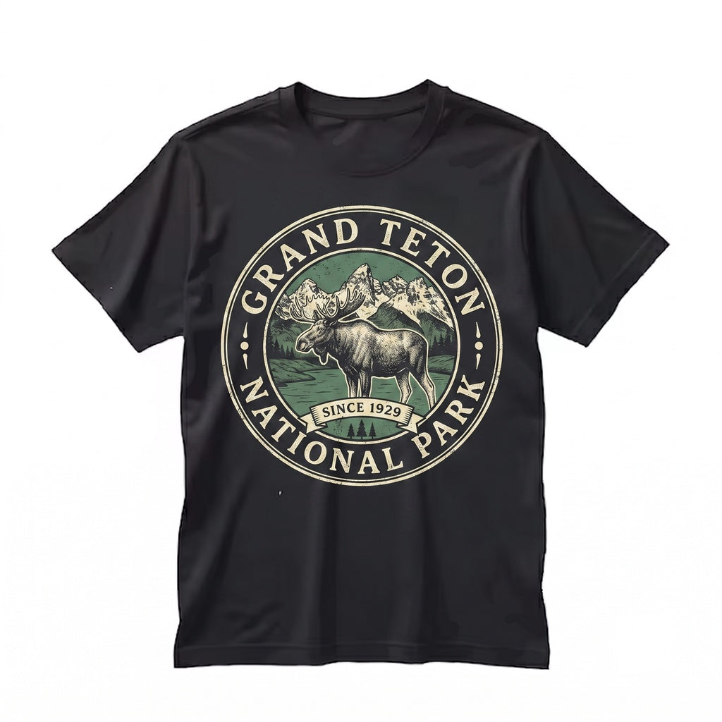 Vintage Retro Grand Teton Wyoming National Park Moose Hiking Vacation Outdoor Birthday Gift Unisex TShirt