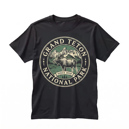 Vintage Retro Grand Teton Wyoming National Park Moose Hiking Vacation Outdoor Birthday Gift Unisex TShirt