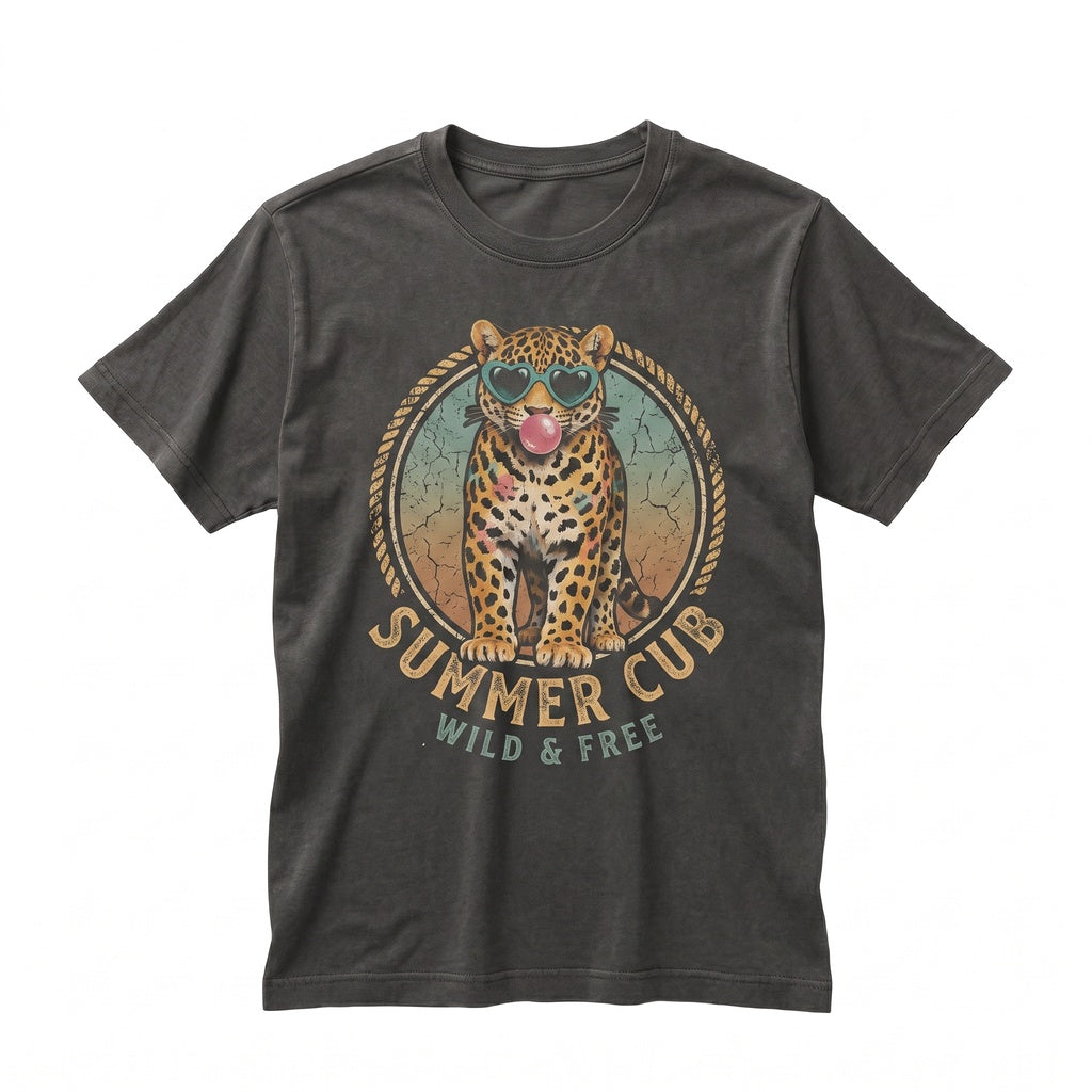 Cute Leopard Sunglasses Bubblegum Graphic Animal Print Trendy Wild Cat Aesthetic Unisex TShirt