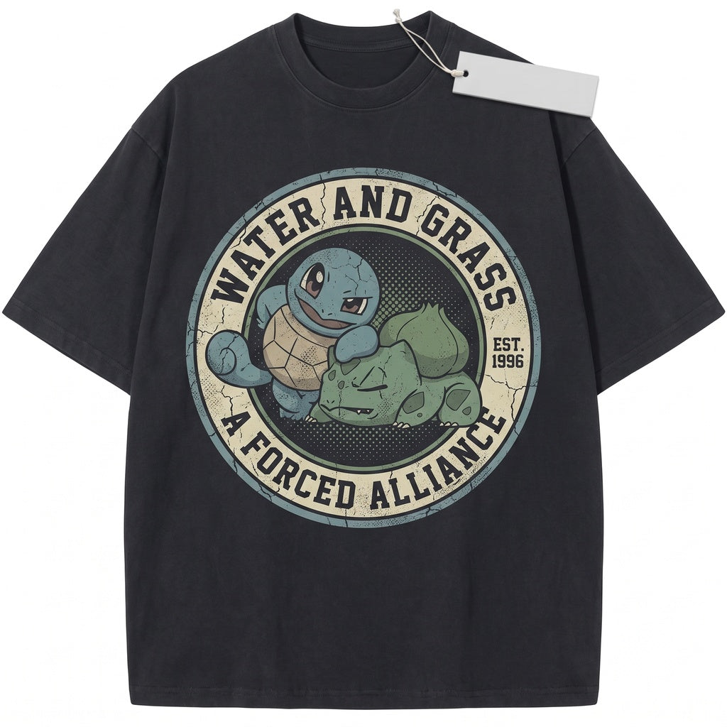Vintage Squirtle Washed Cute Expressions Graphic Kawaii Oversized Japanese Anime Blue Turtle Unisex TShirt