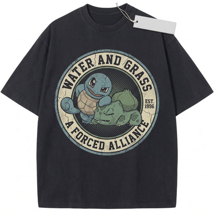 Vintage Squirtle Washed Cute Expressions Graphic Kawaii Oversized Japanese Anime Blue Turtle Unisex TShirt
