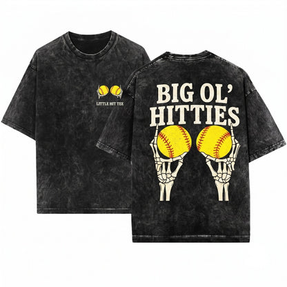 Big Ol’ Hitties Softball Skeleton Baseball Mama Gift Unisex Wash T-Shirt