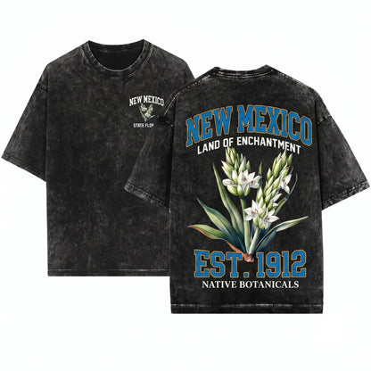 New Mexico State Flower Yucca Botanical Desert Bloom Graphic Vintage Unisex Wash T-Shirt