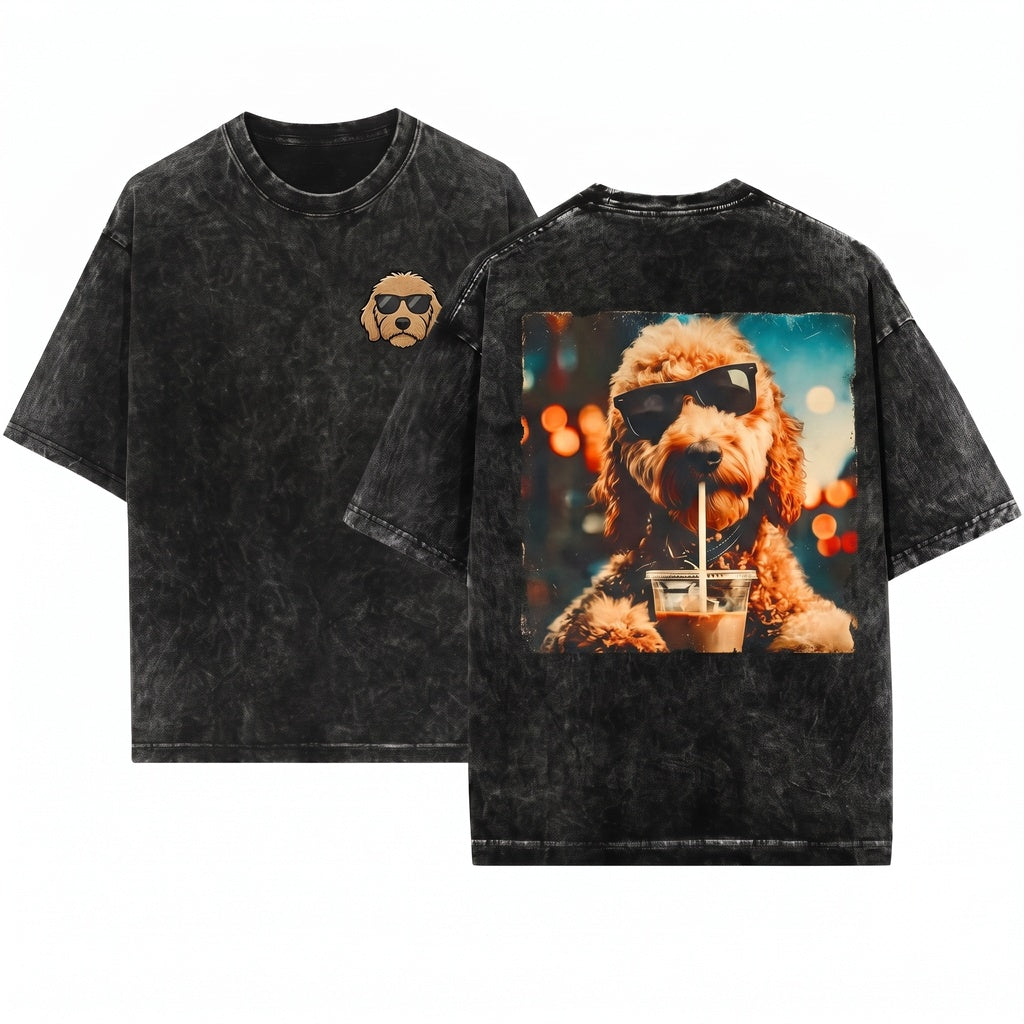 Funny Goldendoodle Iced Coffee Dog Wearing Sunglasses Aesthetic Cute Pet Owner Gift Unisex Wash T-Shirt