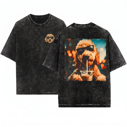 Funny Goldendoodle Iced Coffee Dog Wearing Sunglasses Aesthetic Cute Pet Owner Gift Unisex Wash T-Shirt
