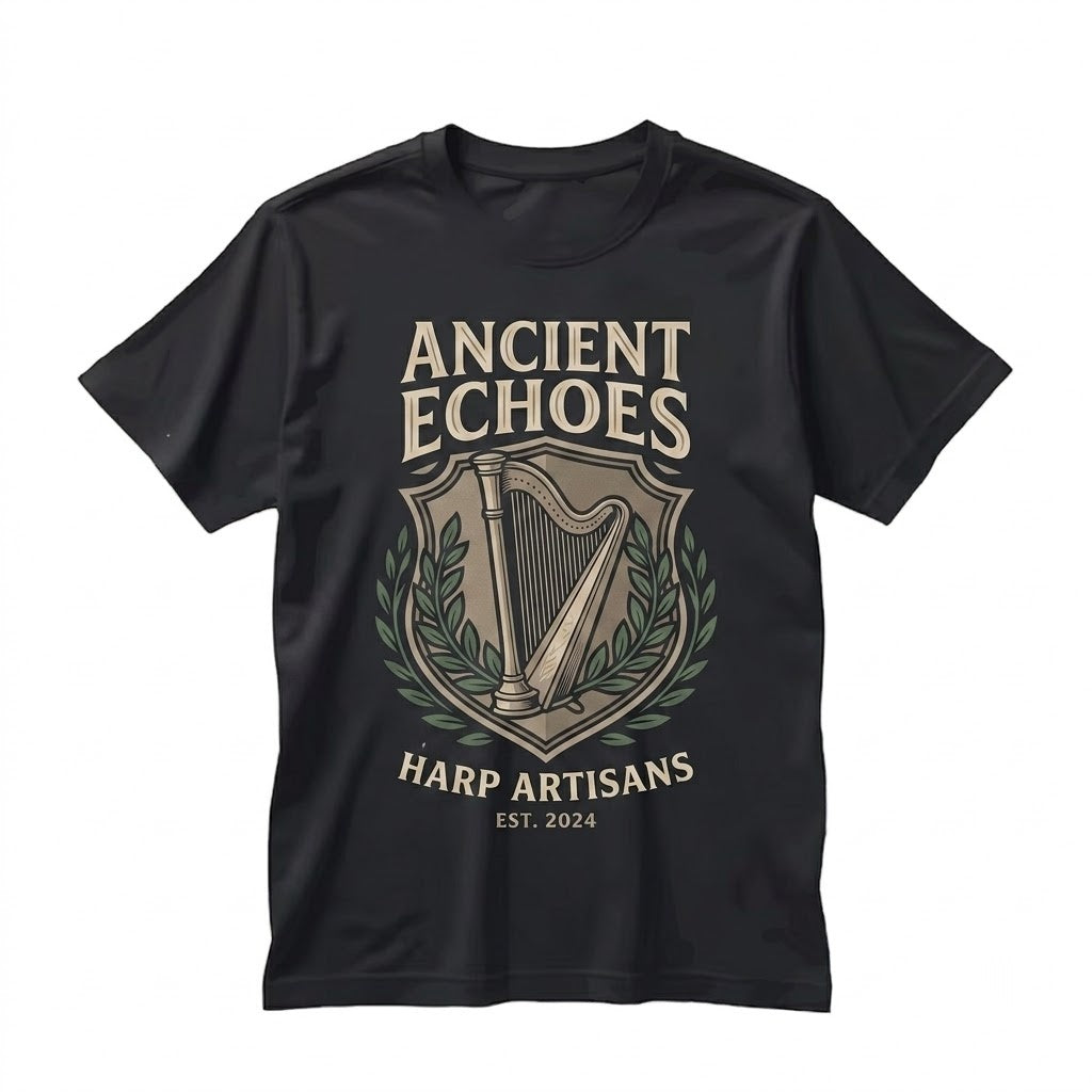 Elegant Faux Gold Harp Classical Musician Gift Ornate Instrument Artistic Music Lover Apparel Unisex TShirt
