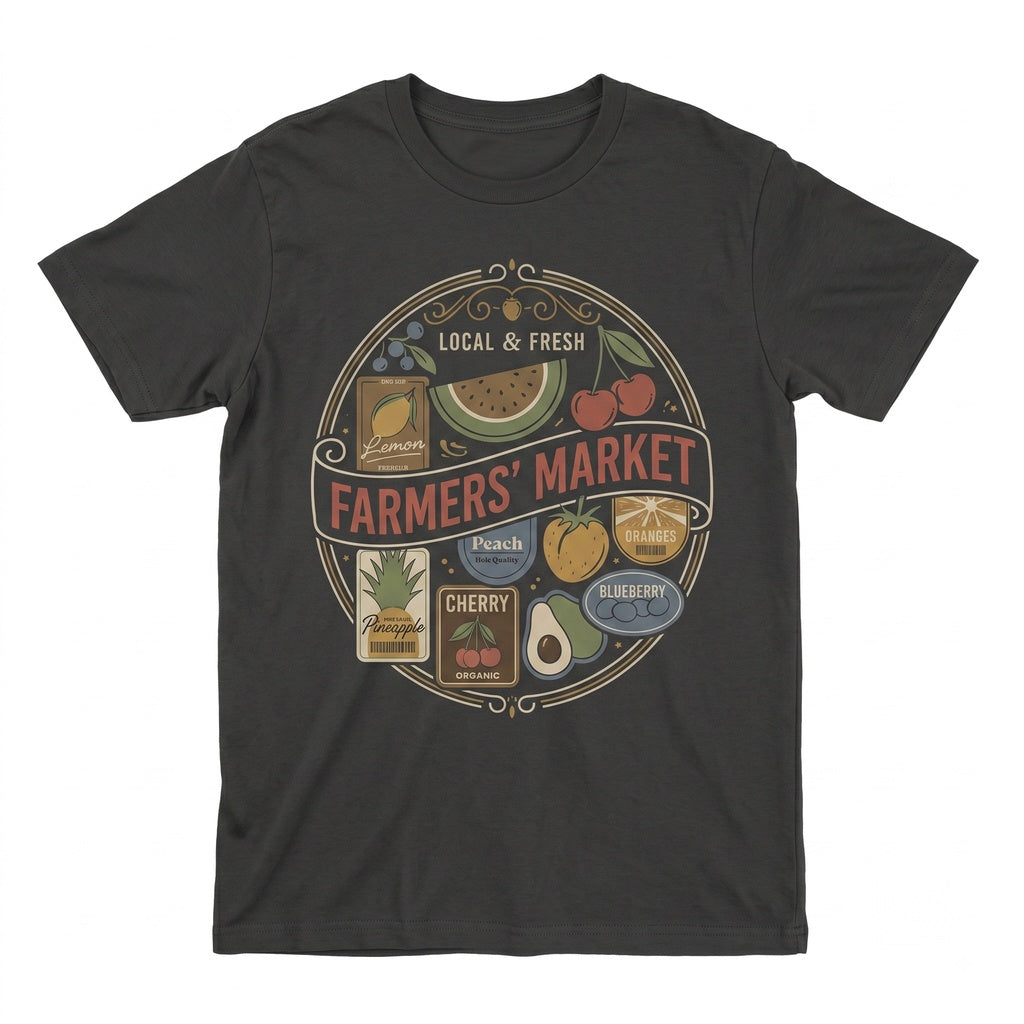 Farmers Market Vintage Fruit Sticker Aesthetic Retro Graphic Fresh Produce Unisex TShirt