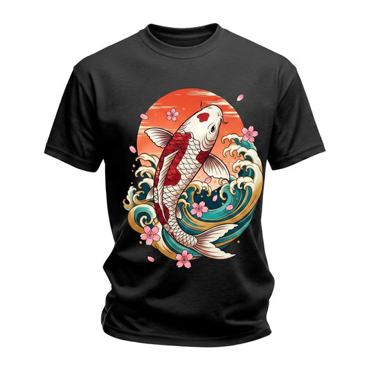 Vintage Japanese Koi Fish Asian Art Nouveau Graphic Aesthetic Print Unisex TShirt