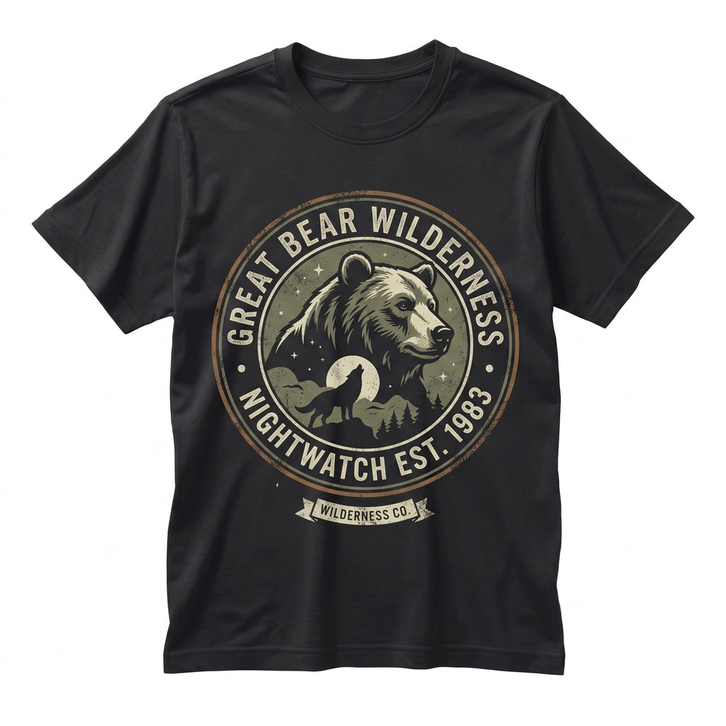 Retro Bear Graphic Woodland Moonlit Animal Rustic Wilderness Adventure Style Gift Unisex TShirt
