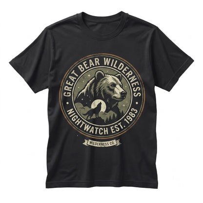 Retro Bear Graphic Woodland Moonlit Animal Rustic Wilderness Adventure Style Gift Unisex TShirt