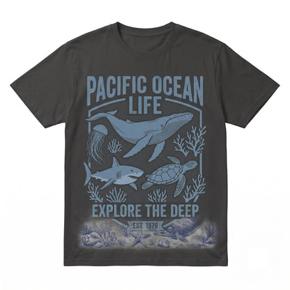 Retro Ocean Creature Collage Graphic Vintage Marine Wildlife Nature Sea Life Beach Gift Unisex TShirt