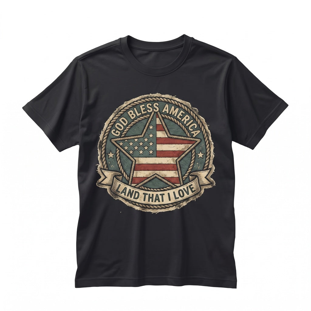 God Bless America Patriotic Star USA Flag 4th July Vintage Graphic Unisex TShirt