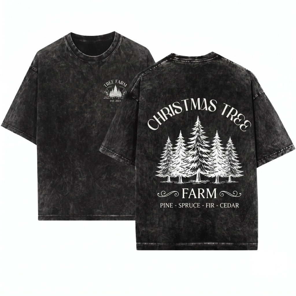 Christmas Tree Farm Relaxed Oversized Vintage Cozy Winter Sweater Crewneck Unisex Wash T-Shirt