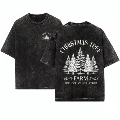 Christmas Tree Farm Relaxed Oversized Vintage Cozy Winter Sweater Crewneck Unisex Wash T-Shirt