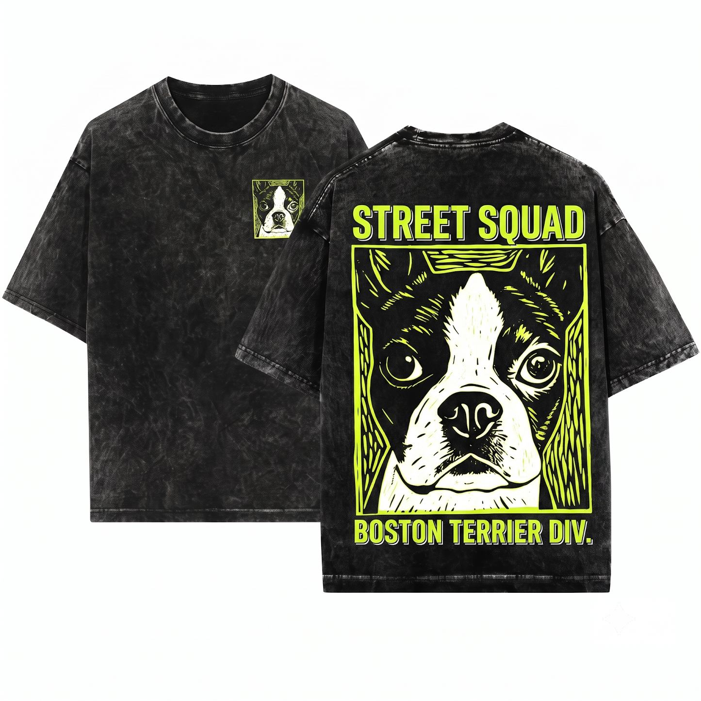 Retro Boston Terrier Ink Engraving Shirt Funny Vintage Dog Face Mom Dad Gift Unisex Heavyweight Garment-Dyed T-Shirt