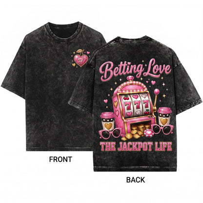 Feeling Lucky Pink Slot Machine Glam Casino Girls Trip Bachelorette Party Vegas Vacation Gift For Her Unisex Wash T-Shirt